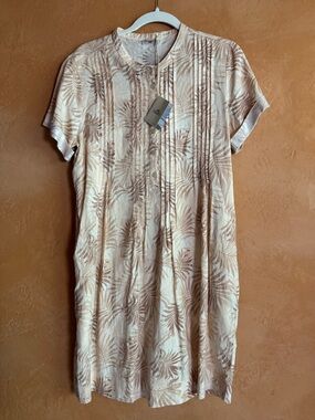 NWT Faherty Gemina dress M linen ecovero peach palms resort shif